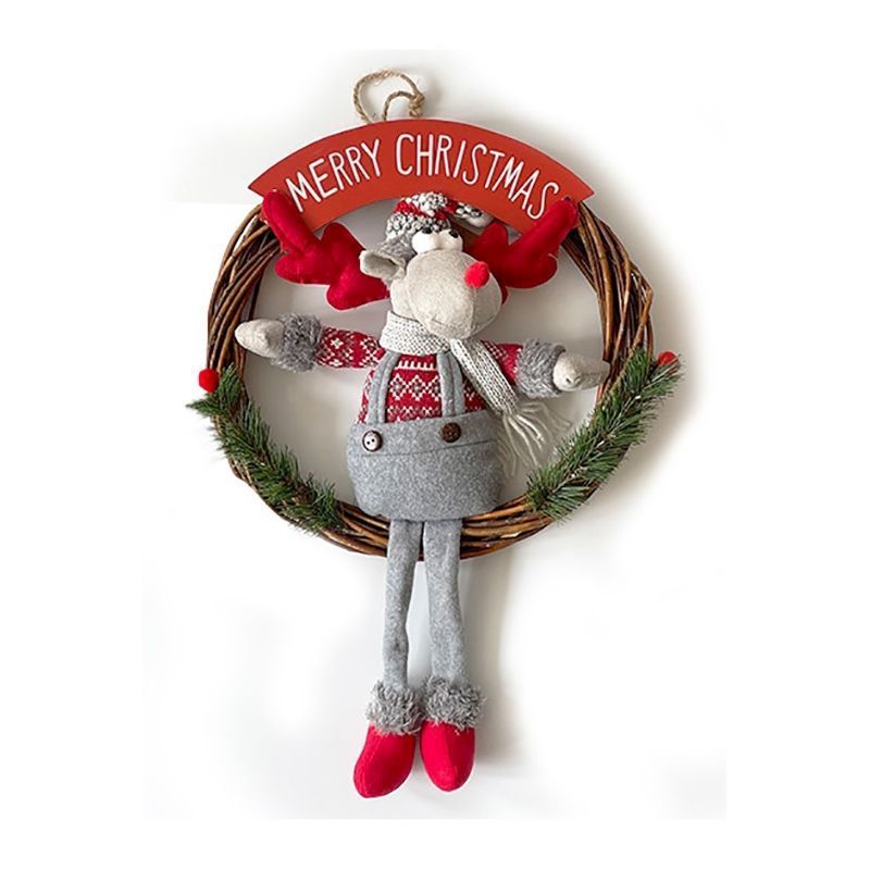 Reindeer Wreath Christmas Decoration with Merry Christmas Text - 33cm by Christmas Time