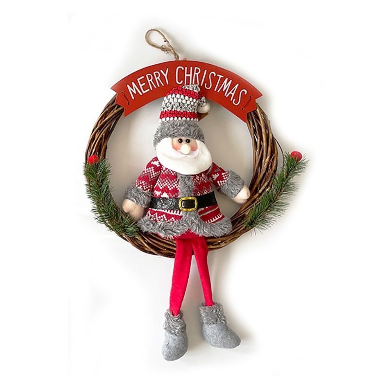 Santa Wreath Christmas Decoration with Merry Christmas Text - 33cm by Christmas Time