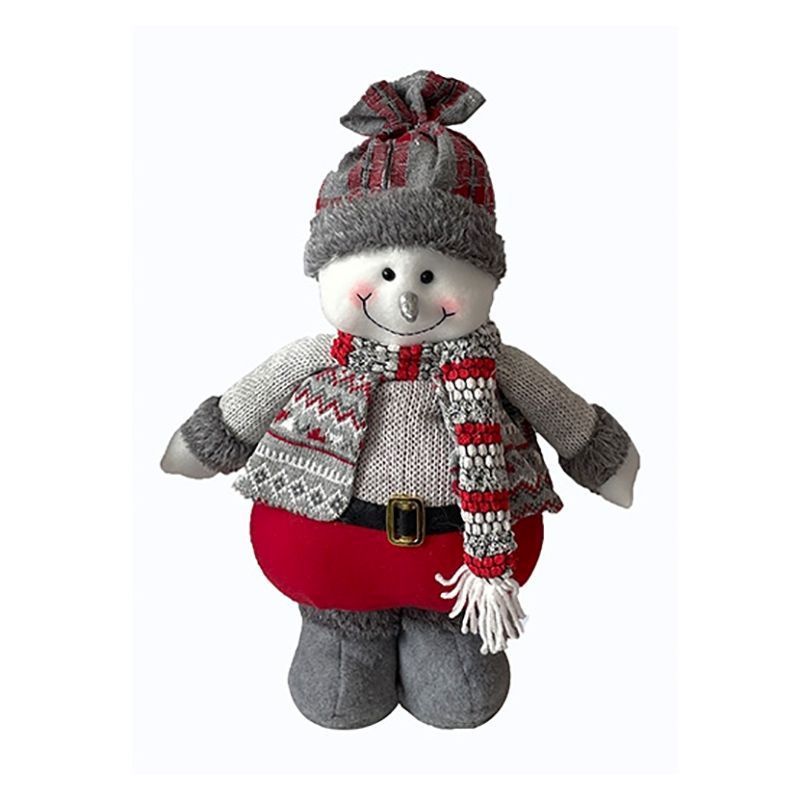 Snowman Christmas Decoration Grey & Red - 61cm by Christmas Time
