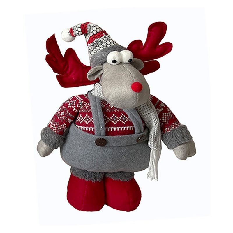Reindeer Christmas Decoration Grey & Red - 61cm by Christmas Time