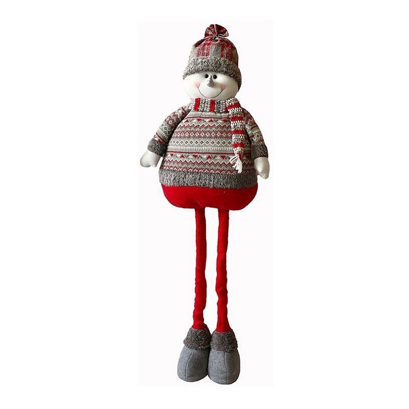 Snowman Christmas Decoration Red & Grey with Nordic Pattern - 107cm by Christmas Time
