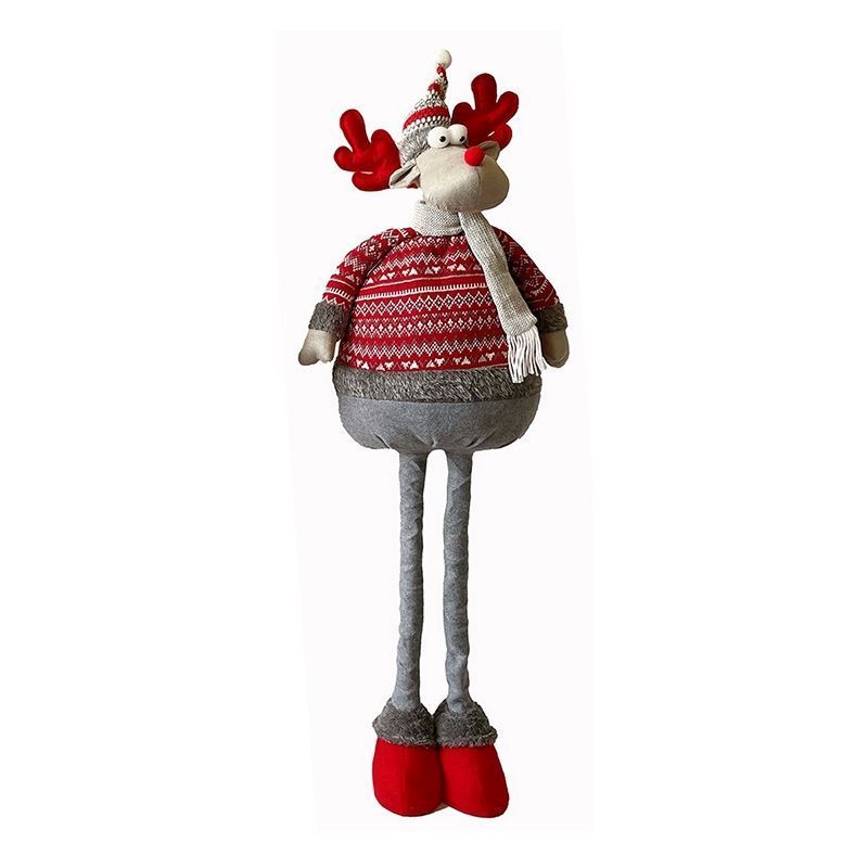 Reindeer Christmas Decoration Red & Grey with Nordic Pattern - 107cm by Christmas Time