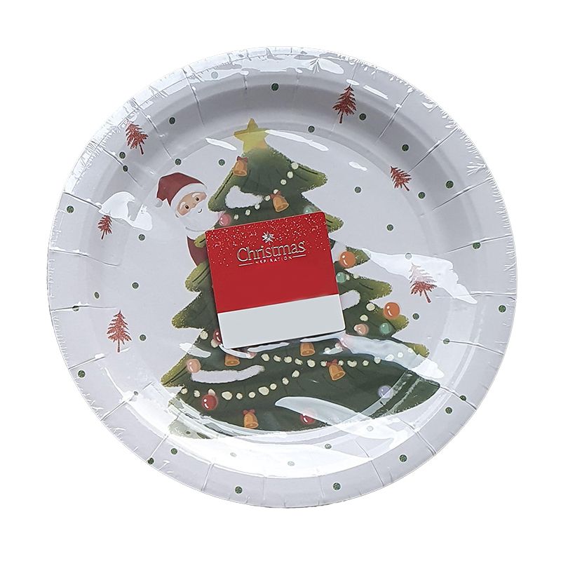 Hiding Santa Christmas Tree Small Paper Plates 15 Pack