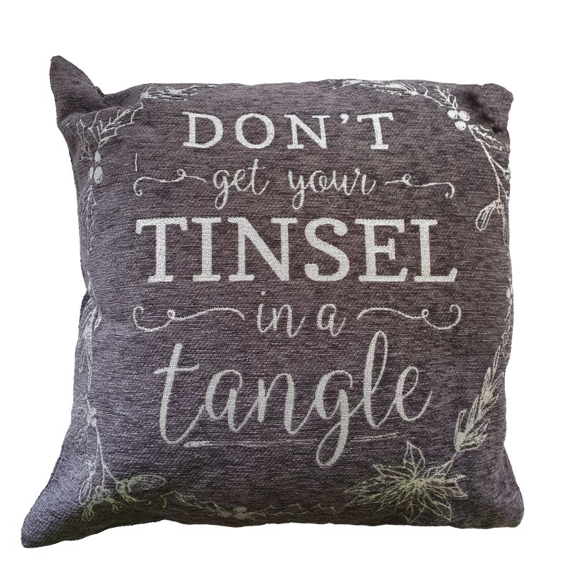 Grey Tinsel in a Tangle Christmas Cushion