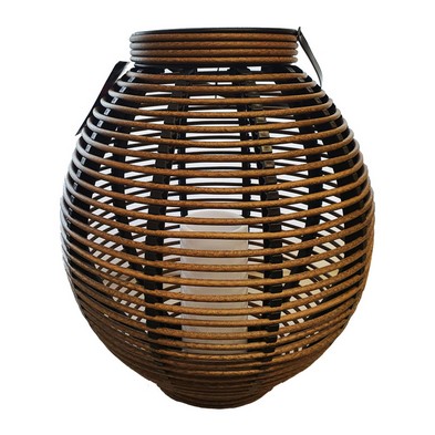 Product photograph of Brown Rattan Solar Garden Lantern Decoration Orange Led - 43cm By Bright Garden from QD stores
