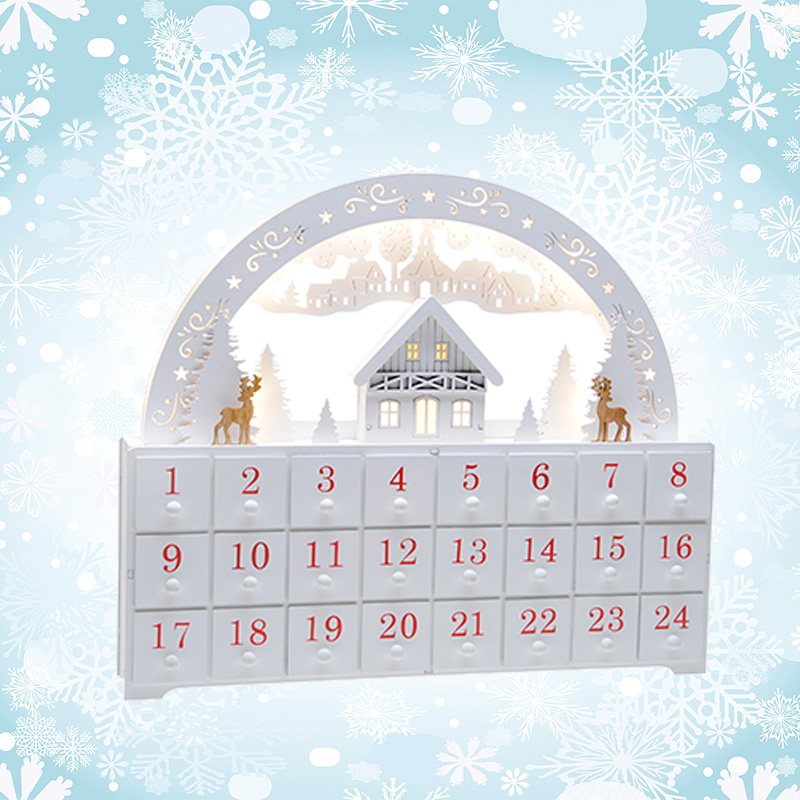 LED Village Advent Calendar Christmas Decoration White - 43cm