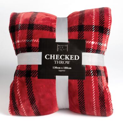Product photograph of Checked Throw By Maison De Luxe Red 180cm from QD stores