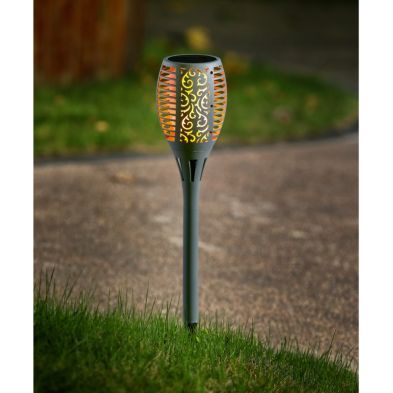 Torch Solar Garden Stake Light 10 Orange Led 58cm By Bright Garden
