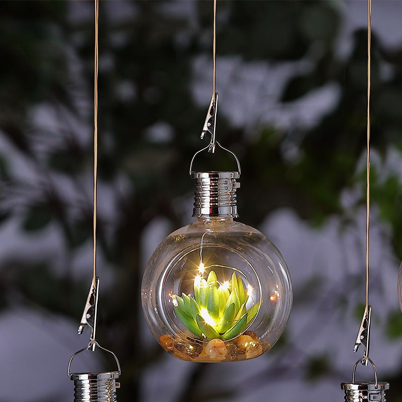 Green Succulent Solar Garden Lantern 5 Warm White LED - 13cm by Bright Garden