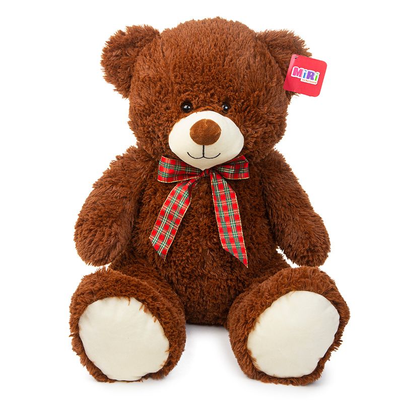 Plush Teddy Bear With Tartan Ribbon Bow - Chestnut Brown 45cm