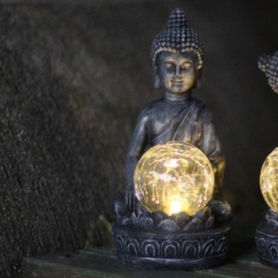 Meditating Buddha Solar Garden Light Ornament Decoration Warm White Led 19cm By Bright Garden