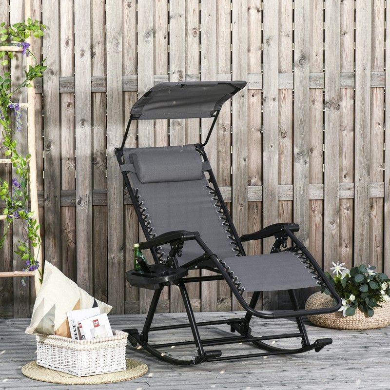 Outsunny Folding Recliner Chair Outdoor Lounge Rocker Zero-Gravity Seat w/ Adjustable