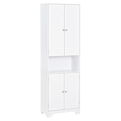 Product photograph of Homcom Tall Freestanding Bathroom Cabinet Retro Shutters W 3 Compartments Shelves Elevated Base Narrow Organiser White 60l X 30w X 182 5h Cm from QD stores