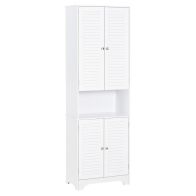 See more information about the Homcom Tall Freestanding Bathroom Cabinet Retro Shutters W/ 3 Compartments Shelves Elevated Base Narrow Organiser White 60L X 30W X 182.5H cm