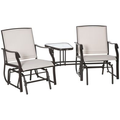 Product photograph of Outsunny Garden Double Glider Rocking Chairs Metal Gliding Love Seat With Middle Table Conversation Set Patio Backyard Relax Outdoor Furniture Beige from QD stores