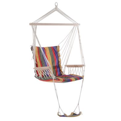 Outsunny Outdoor Hammock Hanging Rope Chair Garden Yard Patio Swing Seat Wooden With Footrest Armrest Cotton Cloth Red