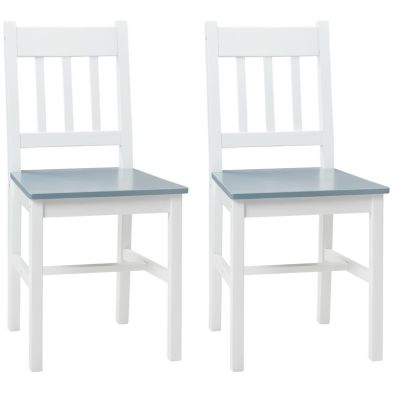 Homcom Dining Chairs Set Of 2 Kitchen Chair With Slat Back Pine Wood Structure For Living Room And Dining Room White