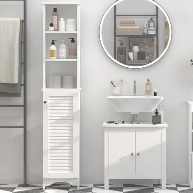 Product photograph of Homcom Tall Bathroom Cabinet Storage Cupboard Floor Standing Home Bathroom Furniture W 6 Shelves 165h X 34w X 20d Cm White from QD stores