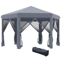 See more information about the Outsunny 3.2M Pop Up Gazebo Hexagonal Canopy Tent Outdoor Sun Protection With Mesh Sidewalls Handy Bag Grey