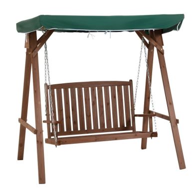 Outsunny Fir Wood 2 Seater Outdoor Garden Swing Chair With Canopy Green
