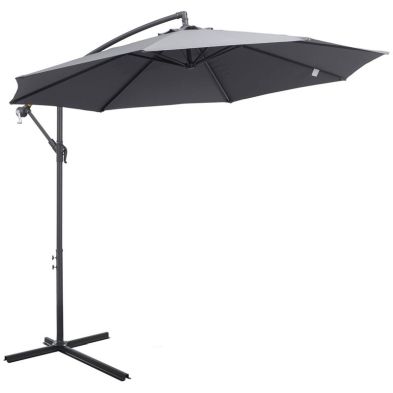 Outsunny 3m Garden Parasol Sun Shade Patio Banana Hanging Umbrella Cantilever With Crank Handle And Cross Base Grey