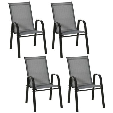 Product photograph of Outsunny Set Of 4 Garden Dining Chair Set Stackable Outdoor Patio Furniture Set With Backrest And Armrest from QD stores