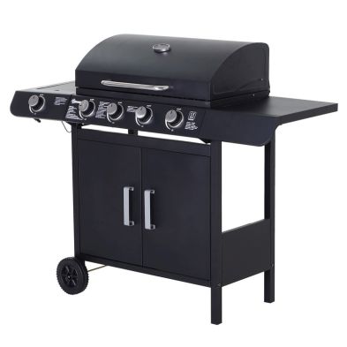 Outsunny 41 Gas Burner Grill Bbq Trolley Backyard Garden Smoker Side Burner Barbecue With Storage Side Table Wheels