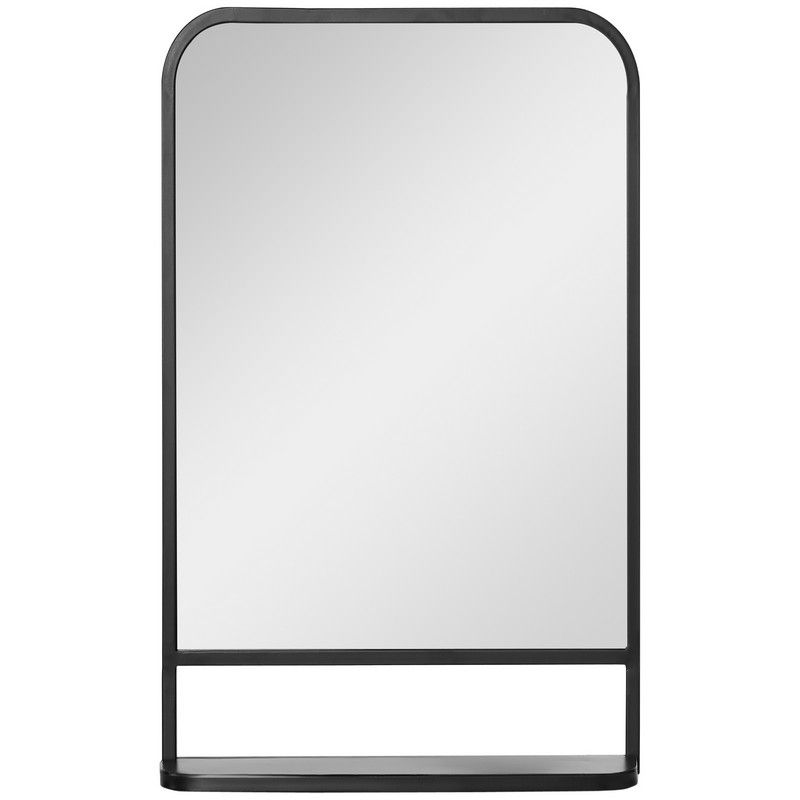 Homcom Square Wall Mirror With Storage Shelf 86 X 53 cm Modern Mirrors For Bedroom Living Room Black