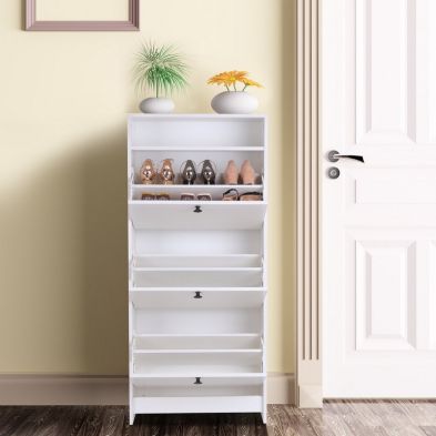 Product photograph of Homcom Three-tipping Drawer Shoe Storage Cabinet - White from QD stores