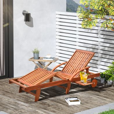 Product photograph of Outsunny Outdoor Garden Patio Wooden Sun Lounger Foldable Recliner Deck Chair Day Bed Furniture With Wheels from QD stores