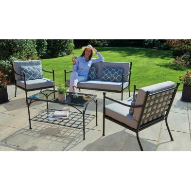 Doverdale Garden Patio Dining Set By Greenhurst 4 Seats Grey Cushions