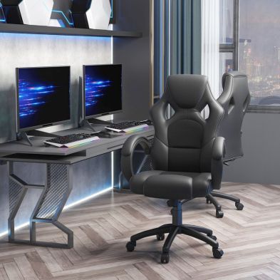 Product photograph of Vinsetto High-back Office Chair Faux Leather Swivel Computer Desk Chair For Home Office With Wheels Armrests Black from QD stores