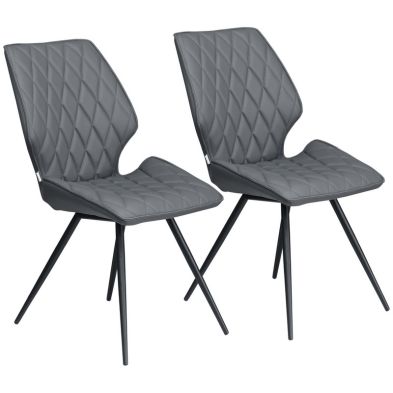 Homcom Set Of 2 Dining Chairs Kitchen Chairs With Metal Legs Pu Leather Seat And Backrests Grey