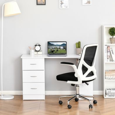 Product photograph of Homcom 120cm Computer Desk Writing Table Pc Workstation Study Laptop Stationery With 3 Shelf Drawers White from QD stores