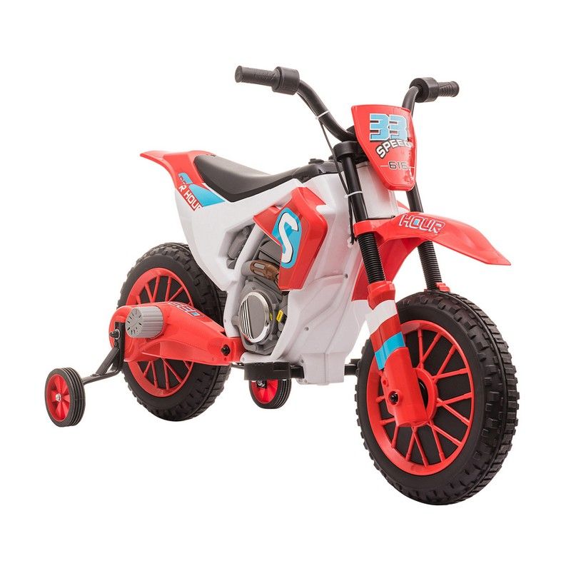 Homcom 12V Kids Electric Motorcycle Ride-On With Training Wheels For Ages 3-6 Years - Red