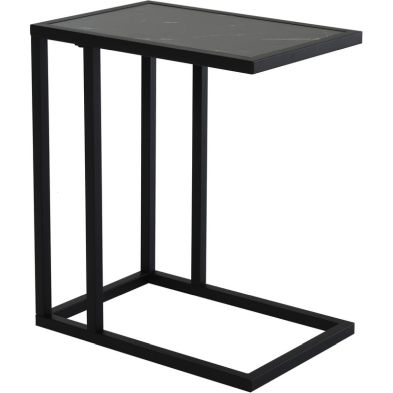 Product photograph of Homcom C Shape End Table W Metal Frame Marble-effect Top Sofa Side Table Narrow Snack Coffee Table For Living Room Black from QD stores