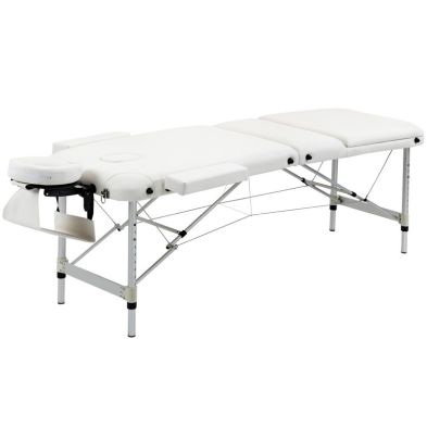 See more information about the Homcom Folding PVC Leather Massage Table Aluminium Frame w/ Headrest Armrests Padding Handle Carry Bag Adjustable Height 3-Way Tri-Fold Salon Professional Bed Beauty White
