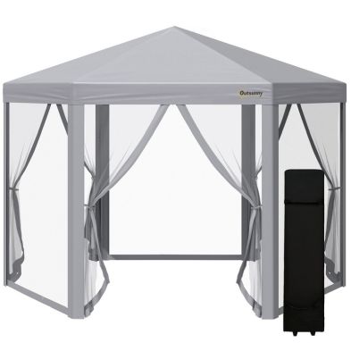 Outsunny 3 X 3m Pop Up Gazebo Hexagonal Foldable Canopy Tent Outdoor Event Shelter With Mesh Sidewall