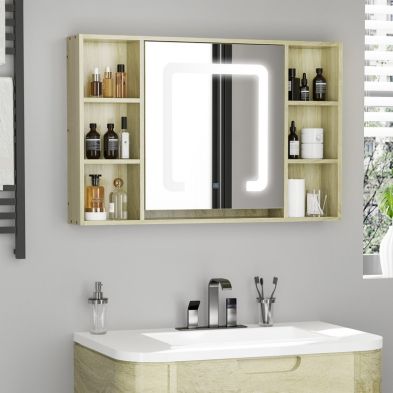 Product photograph of Kleankin Led Bathroom Mirror Cabinet from QD stores