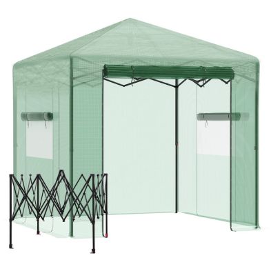 Outsunny Portable Walk In Greenhouse With Roll Up Door Windows Outdoor Foldable 2 X 2 X 2m