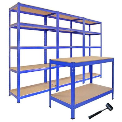 Product photograph of Steel Shelving 120cm Workbenchs 180cm - Blue Set Of Three T-rax 90cm By Raven from QD stores