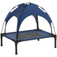 See more information about the PawHut Raised Dog Bed Waterproof Elevated Pet Cot with Breathable Mesh UV Protection Canopy Blue