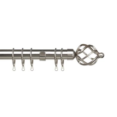 Product photograph of Pristine 120-210cm Extendable Curtain Pole Set Cage Finial Satin Silver 25-28mm from QD stores