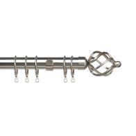 See more information about the Pristine 120-210cm Extendable Curtain Pole Set Cage Finial Satin Silver 25-28mm