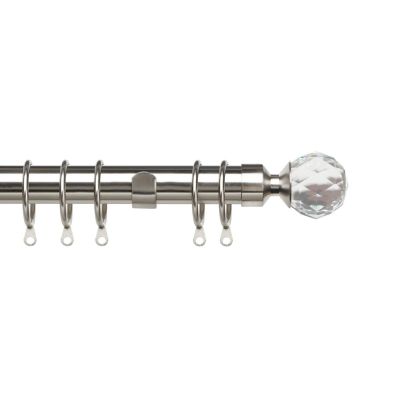 Product photograph of Pristine 120-210cm Extendable Curtain Pole Set Crystal Finial Satin Silver - 25-28mm from QD stores