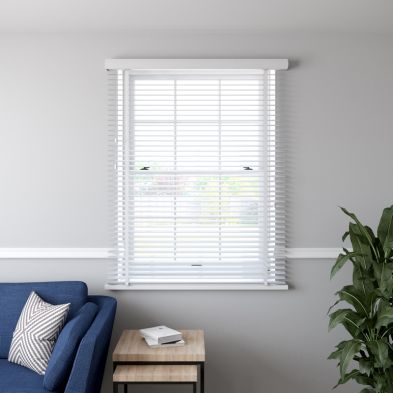 Product photograph of Venetian Blind 50mm Slat Faux Wood White - 60cm Width from QD stores
