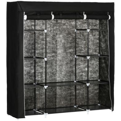 Product photograph of Homcom Fabric Wardrobe Portable Wardrobe With 10 Shelves 1 Hanging Rail Foldable Closets 150 X 43 X 162 5 Cm Black from QD stores