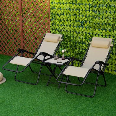 Product photograph of Outsunny 3pcs Folding Zero Gravity Chairs Sun Lounger Table Set W Cup Holders Reclining Garden Yard Pool from QD stores