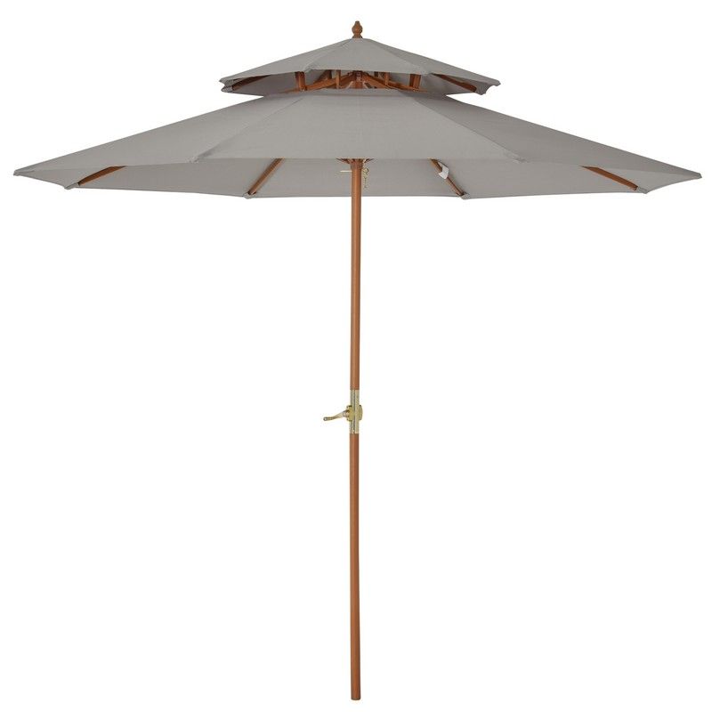 Outsunny 2.7 M Garden Parasol Umbrella Double Tier Garden Umbrellas Outdoor Sun Umbrella Sunshade Bamboo Parasol Grey