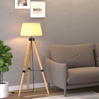 See more information about the Homcom Tripod Floor Lamp Wooden Adjustable Modern Illumination Design E27 Bulb Compatible (Grey Shade) 99-143H